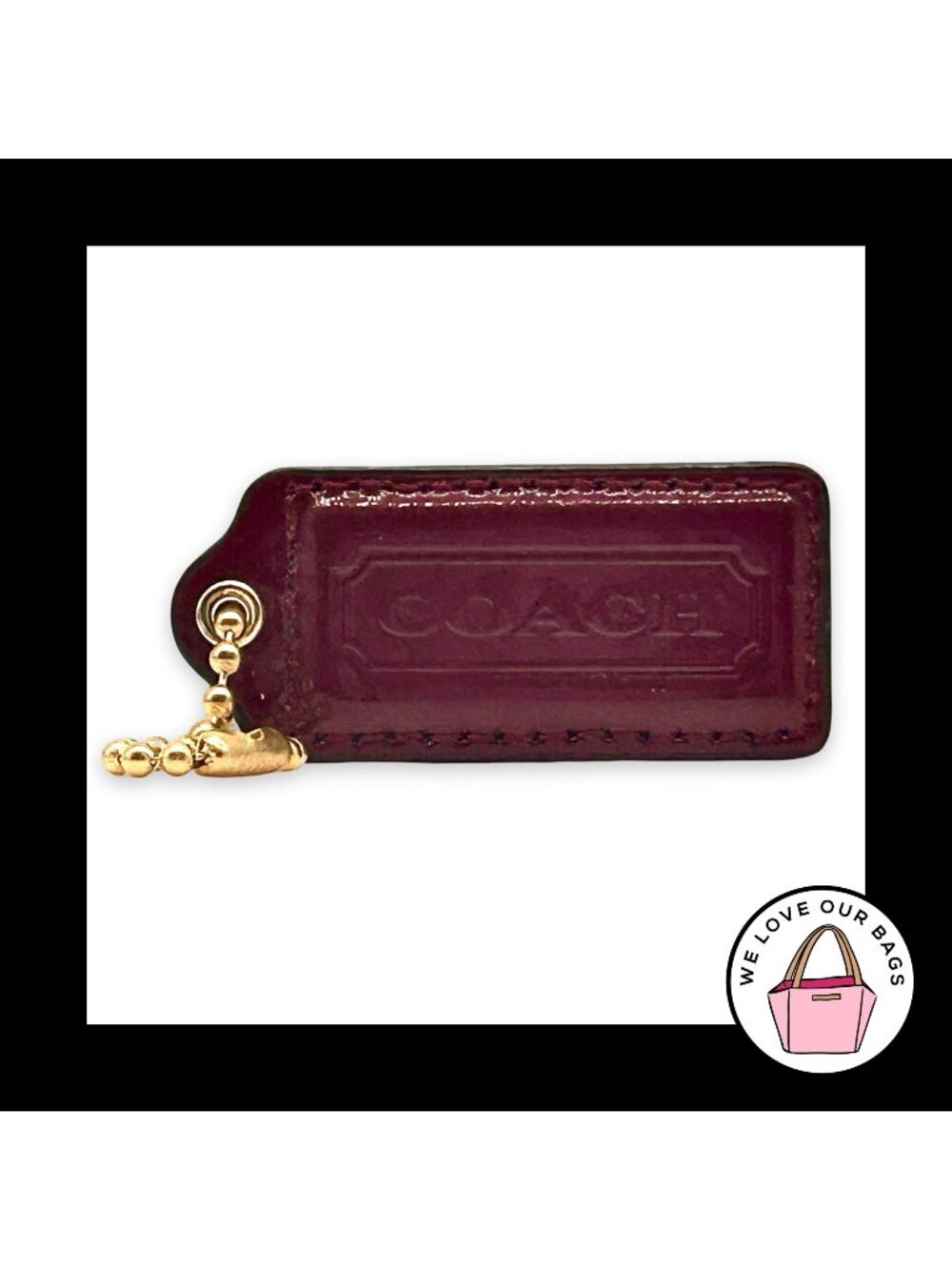 COACH HANG TAG 2.25" Burgundy Red Patent Leather Bag Charm Keychain Fob Large